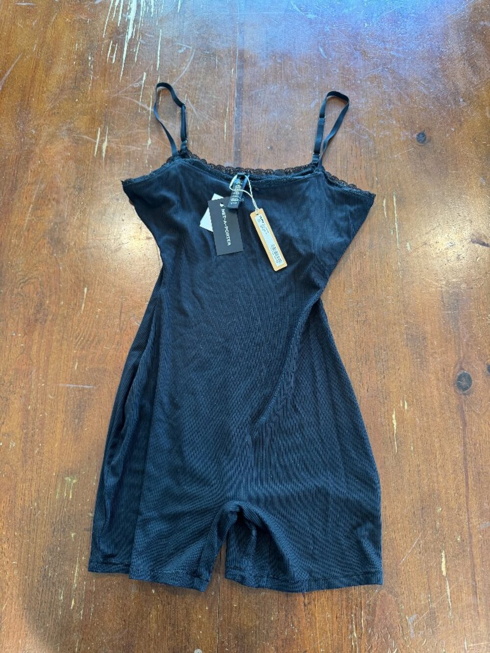 SKIMS Soft Lounge Ribbed Lace Trim Romper Black Size S
